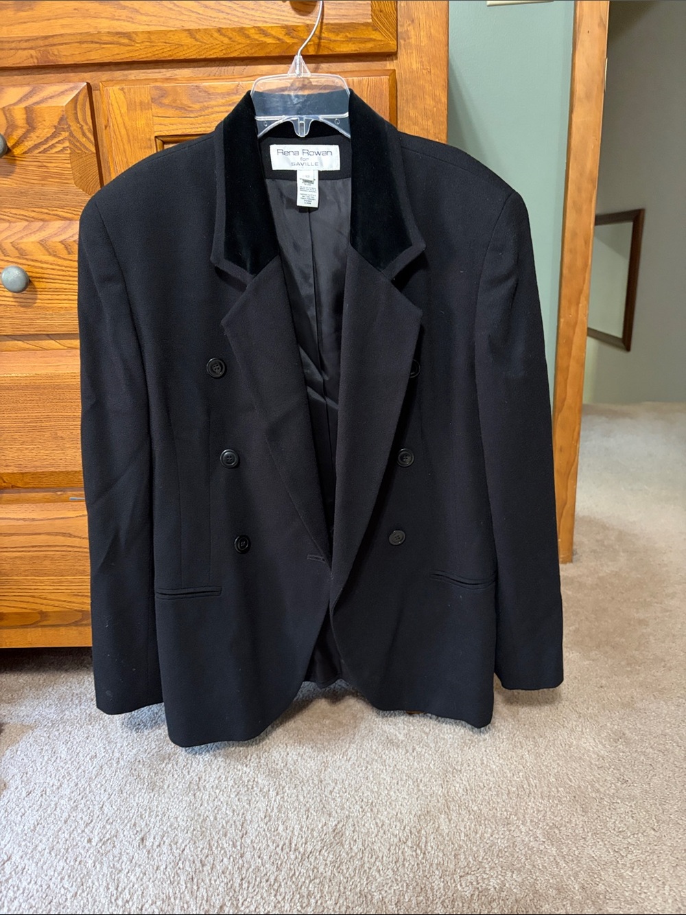 Rena Rowan Black Velvet-Collar Double-Breasted Blazer